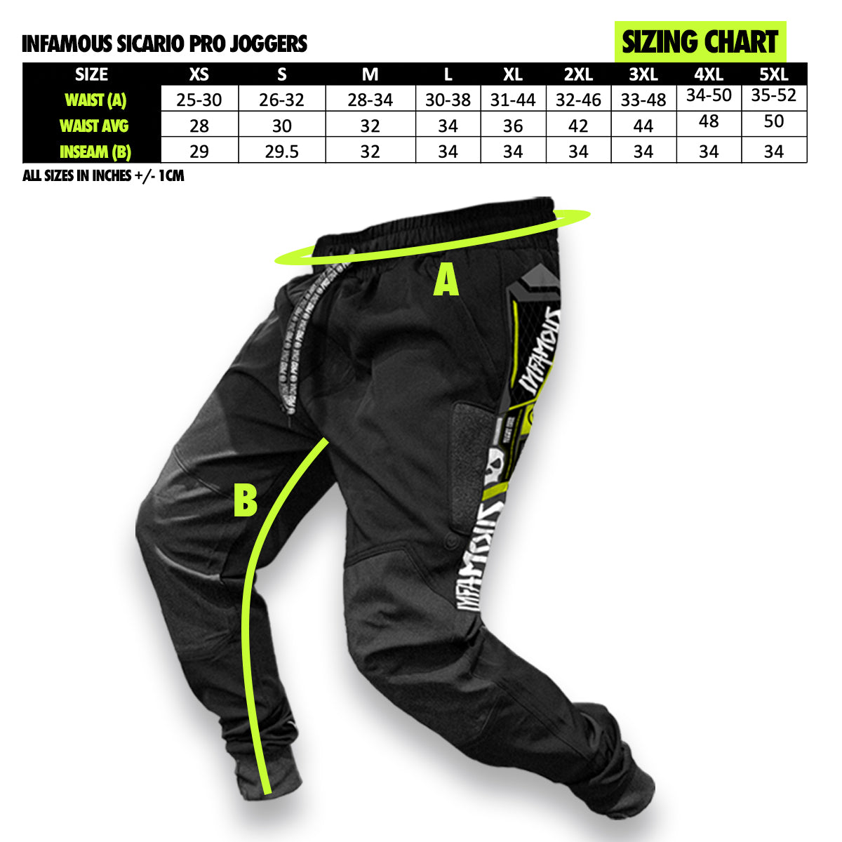 Infamous Pro Jogger Sizing Chart